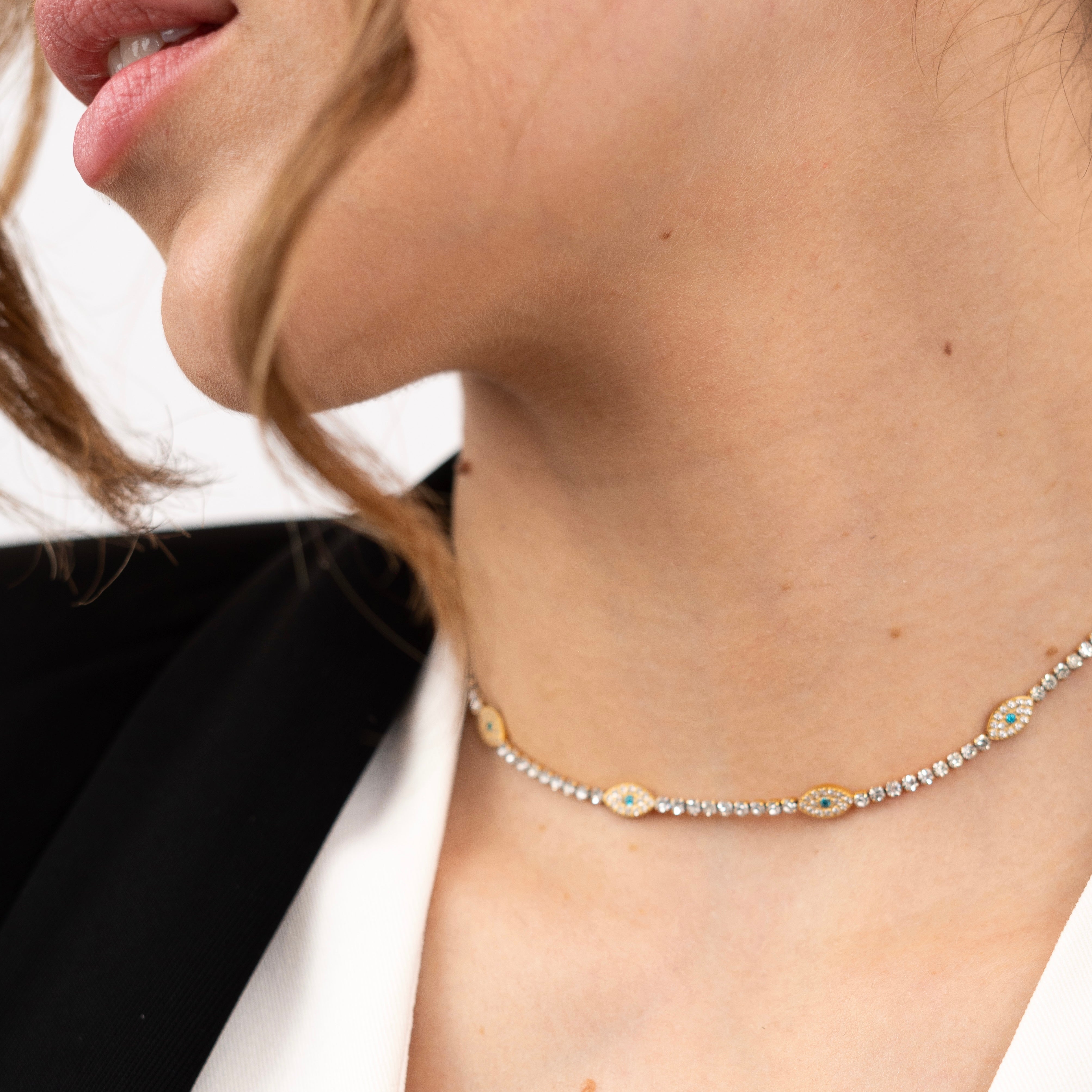 Evil Eye Tennis Necklace-Purchase stylish Twisted Herring Bone Necklace. Explore our online collection for trendy accessories reflecting the charm of the Emerald Isle. Order yours now!-Dazzledvenus