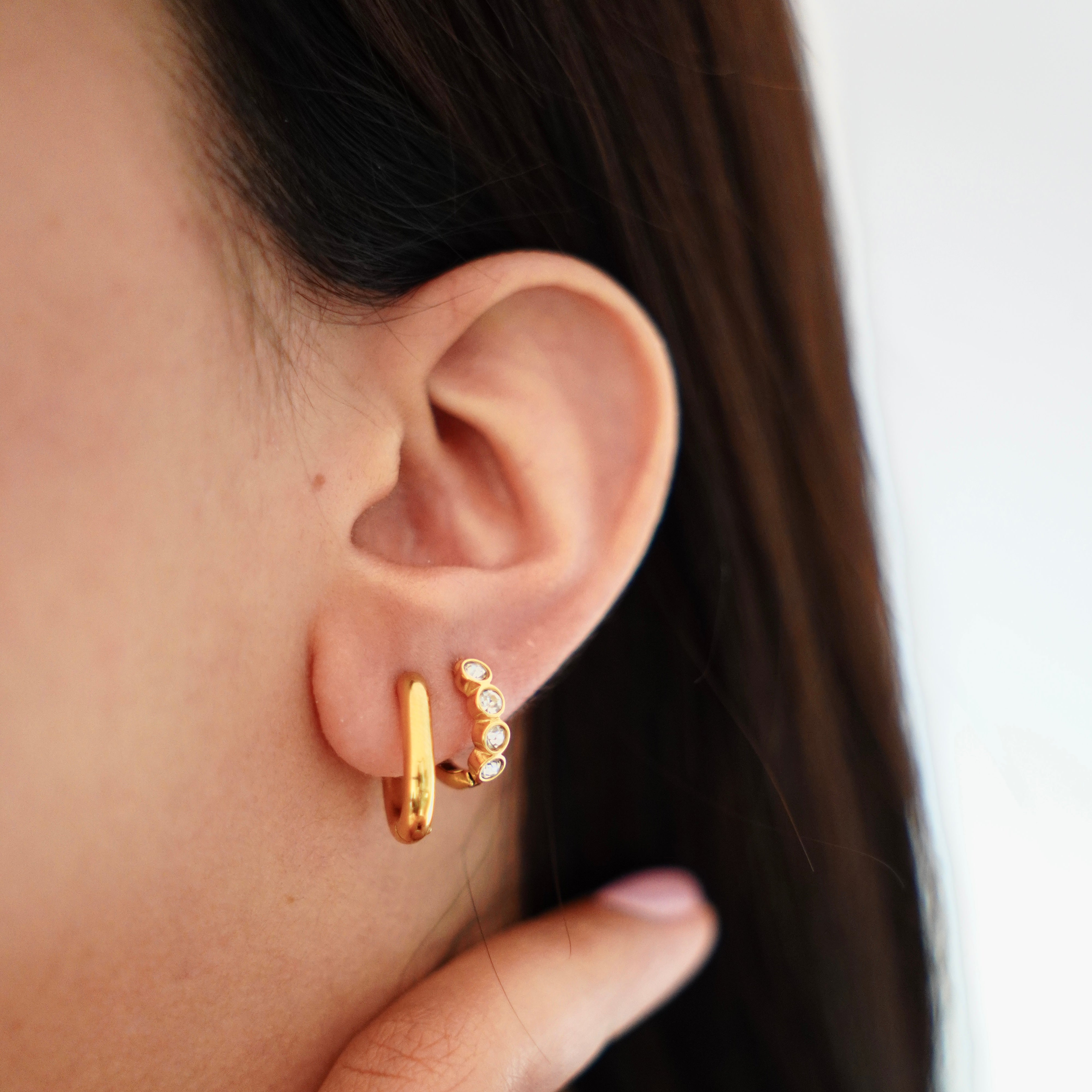 Bezel Huggie Hoop Earring-Dazzledvenus