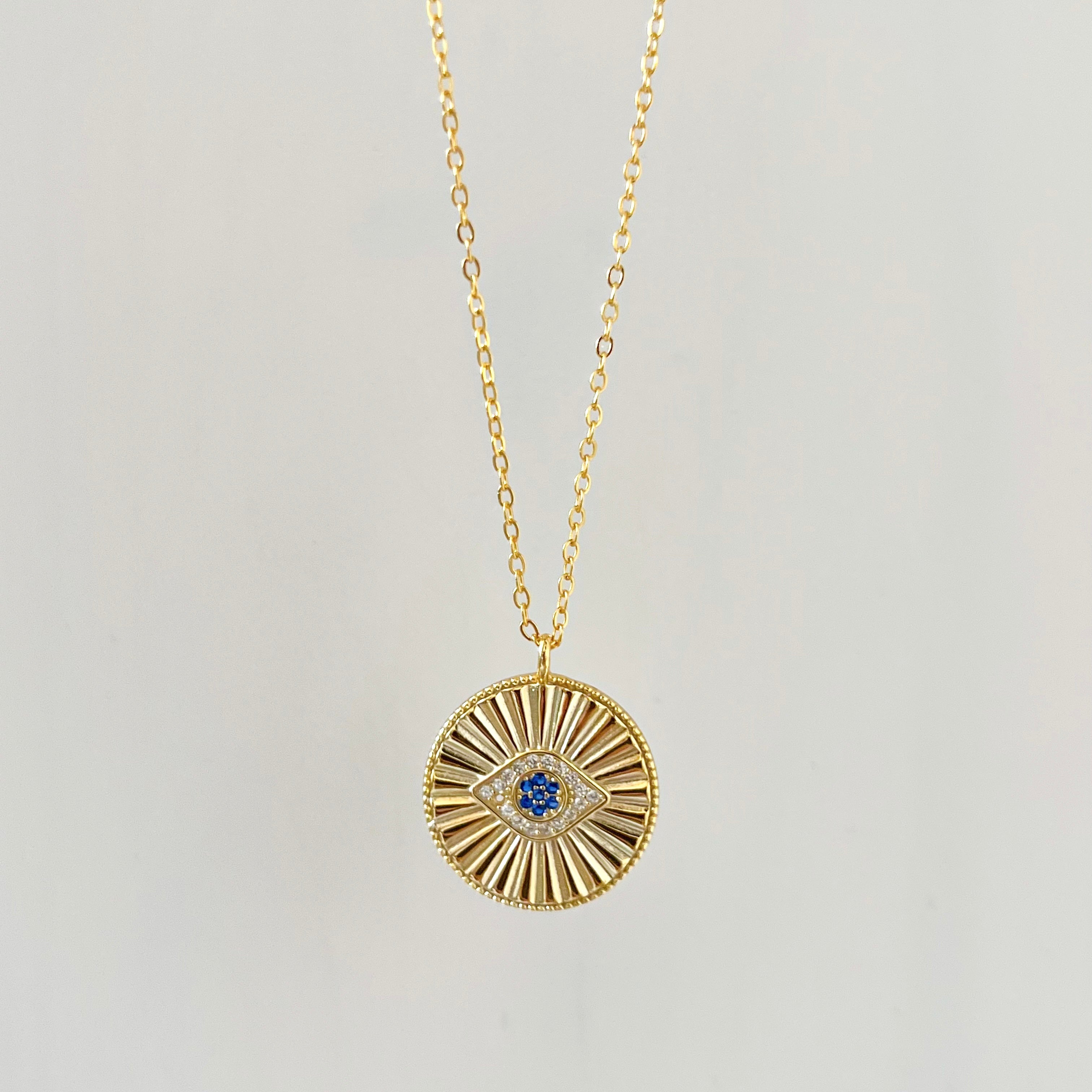 Pleated Medallion Evil Eye Necklace-Shop our collection of classic and elegant pearl pendant necklaces online. Elevate your style with timeless sophistication. Purchase yours now!🎯-Dazzledvenus