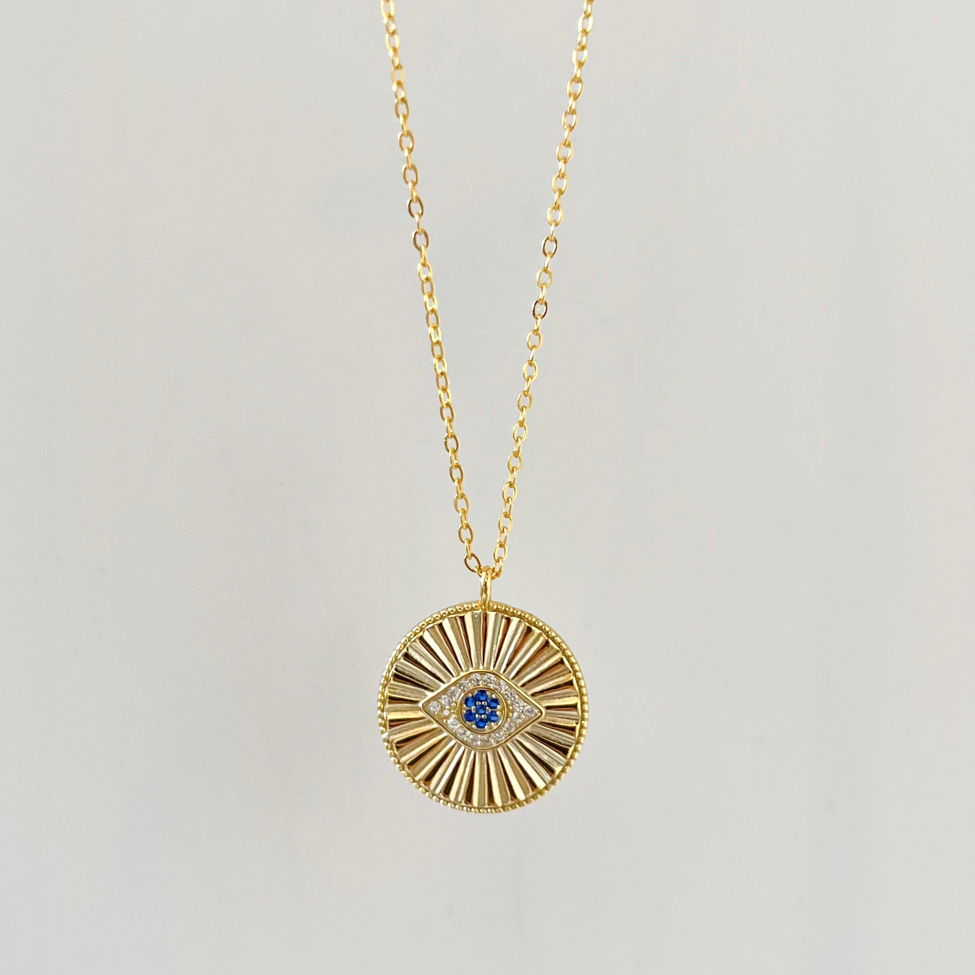 Pleated Medallion Evil Eye Necklace-Shop our collection of classic and elegant pearl pendant necklaces online. Elevate your style with timeless sophistication. Purchase yours now!🎯-Dazzledvenus