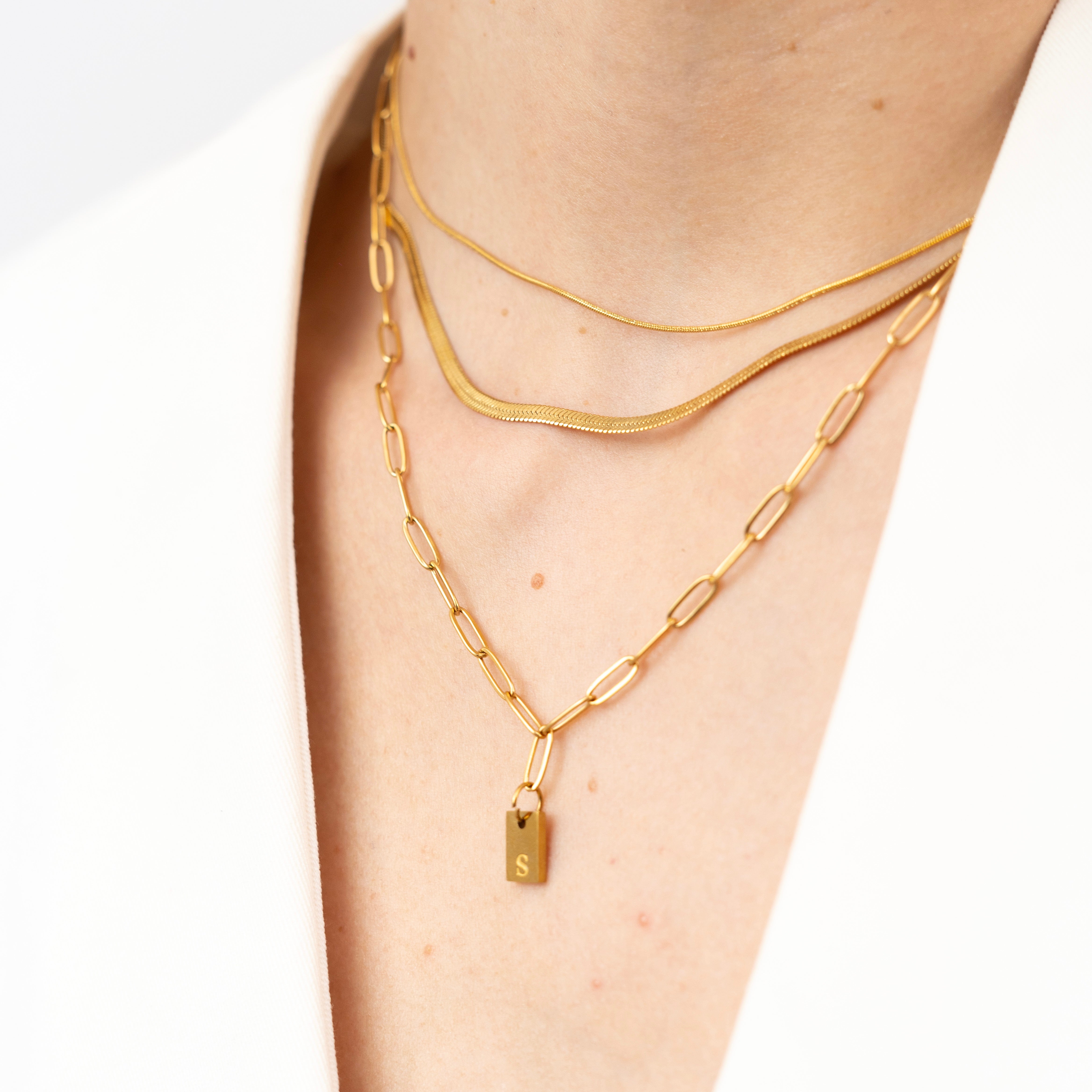 Initial Tag Paperclip Necklace-Personalize your style with our Bubble Pendant Tiny Initial Necklace. Explore our collection for unique, customizable jewelry pieces. Order now. 🏆-Dazzledvenus