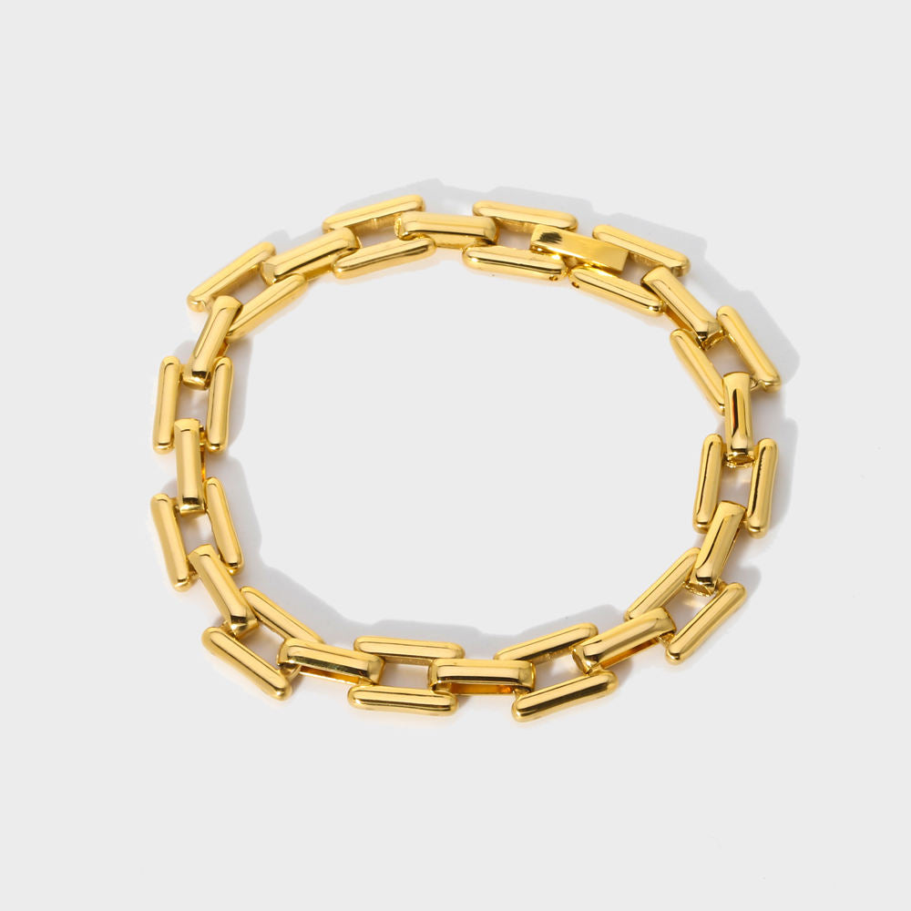 Geometric Cuban Chain Bracelet-Gold-Dazzledvenus