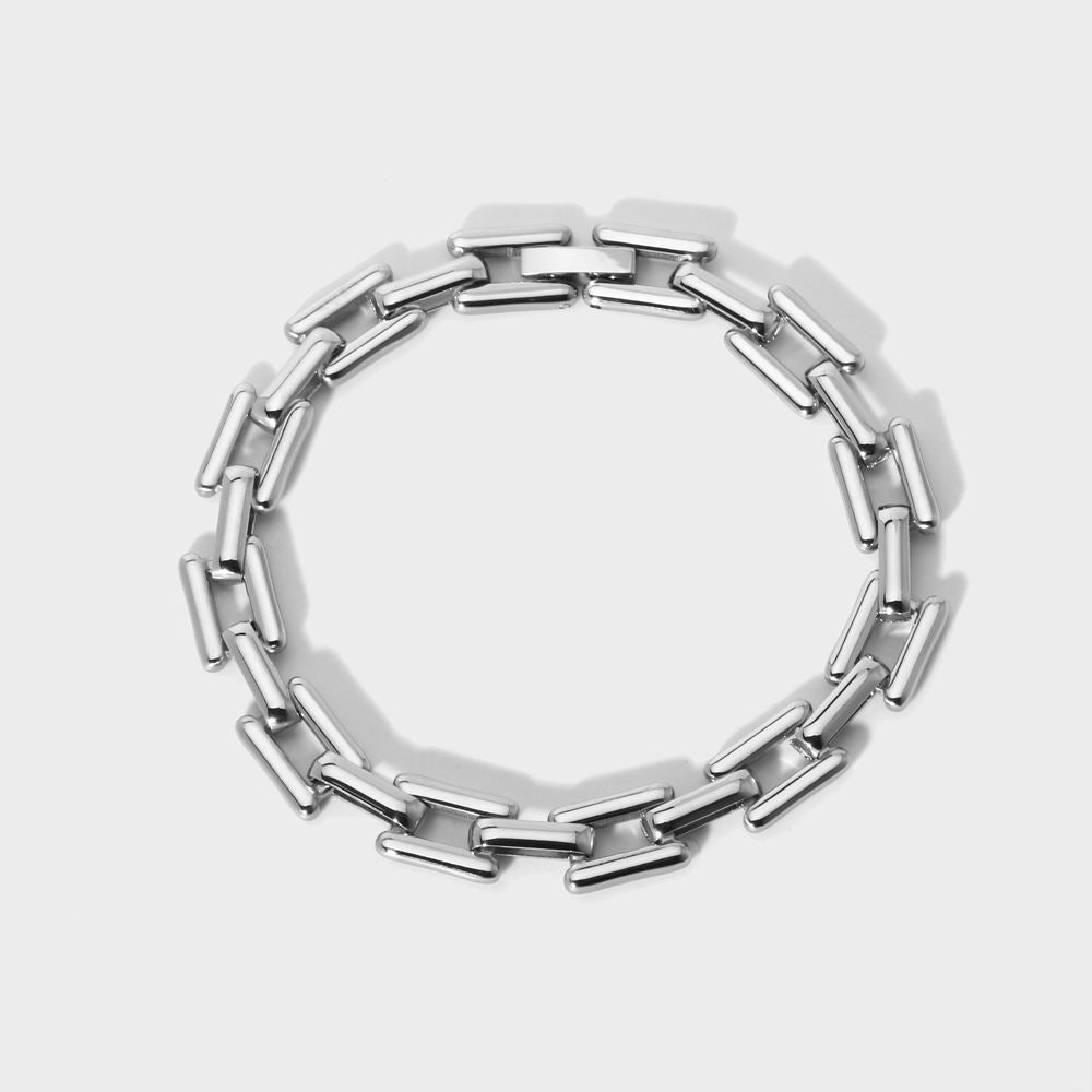 Geometric Cuban Chain Bracelet-Silver-Dazzledvenus