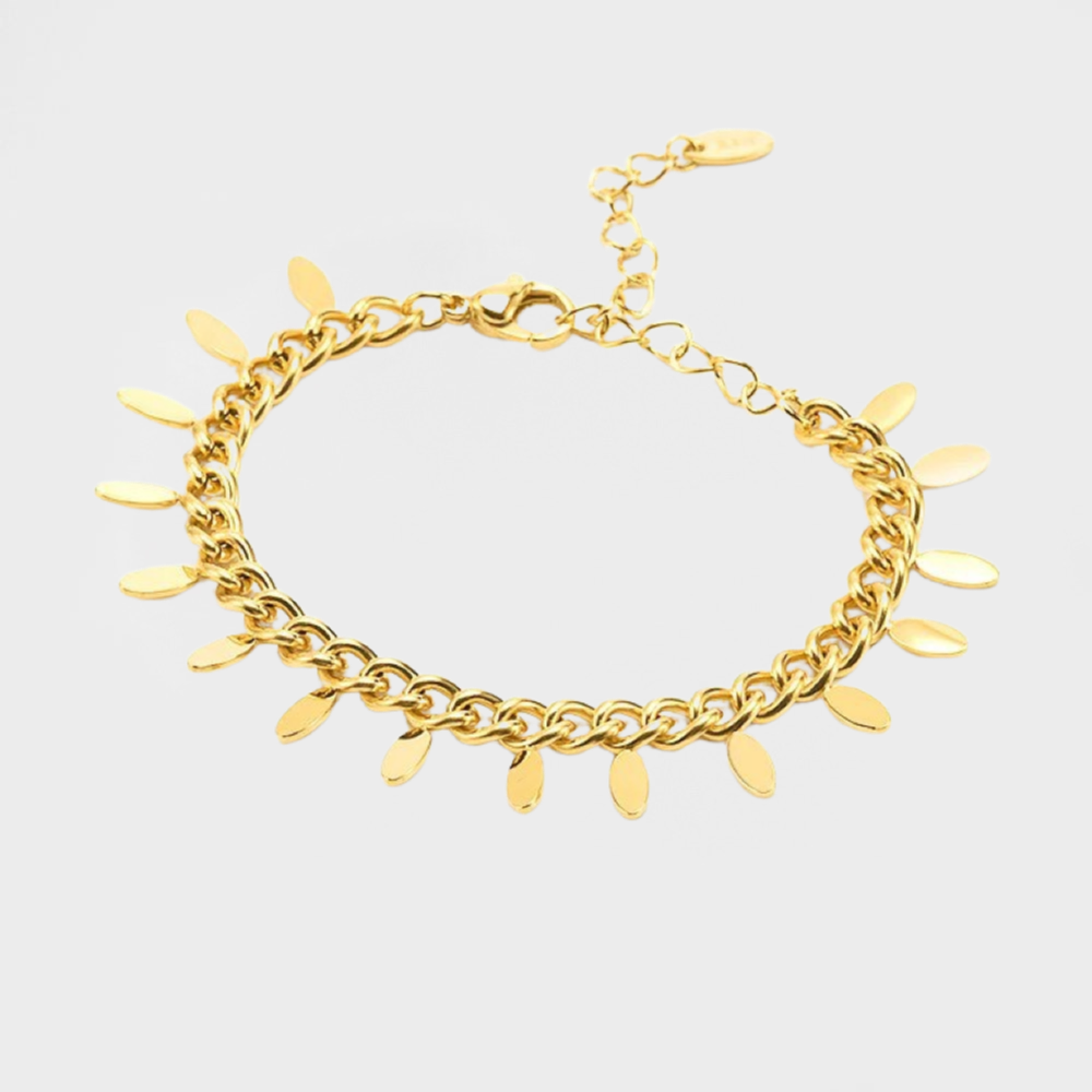 Gold Leaves Tassel Cuban Chain Bracelet--Dazzledvenus