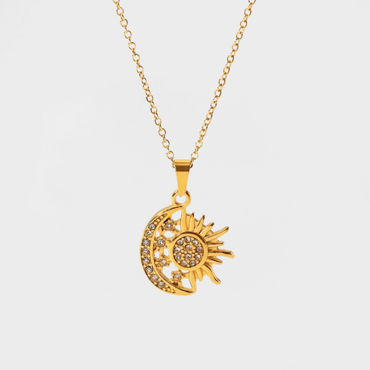Golden Sun Moon And Stars Necklace-Discover the allure of our Golden Sun Moon And Stars Necklace. Elevate your style with this celestial piece. Shop now and shine bright like the stars! ✔-Dazzledvenus