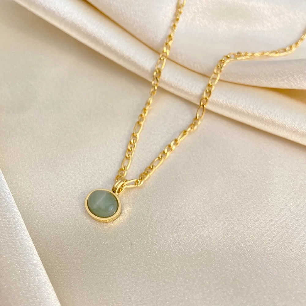 Green Agate Figaro Link Jade Necklace--Dazzledvenus