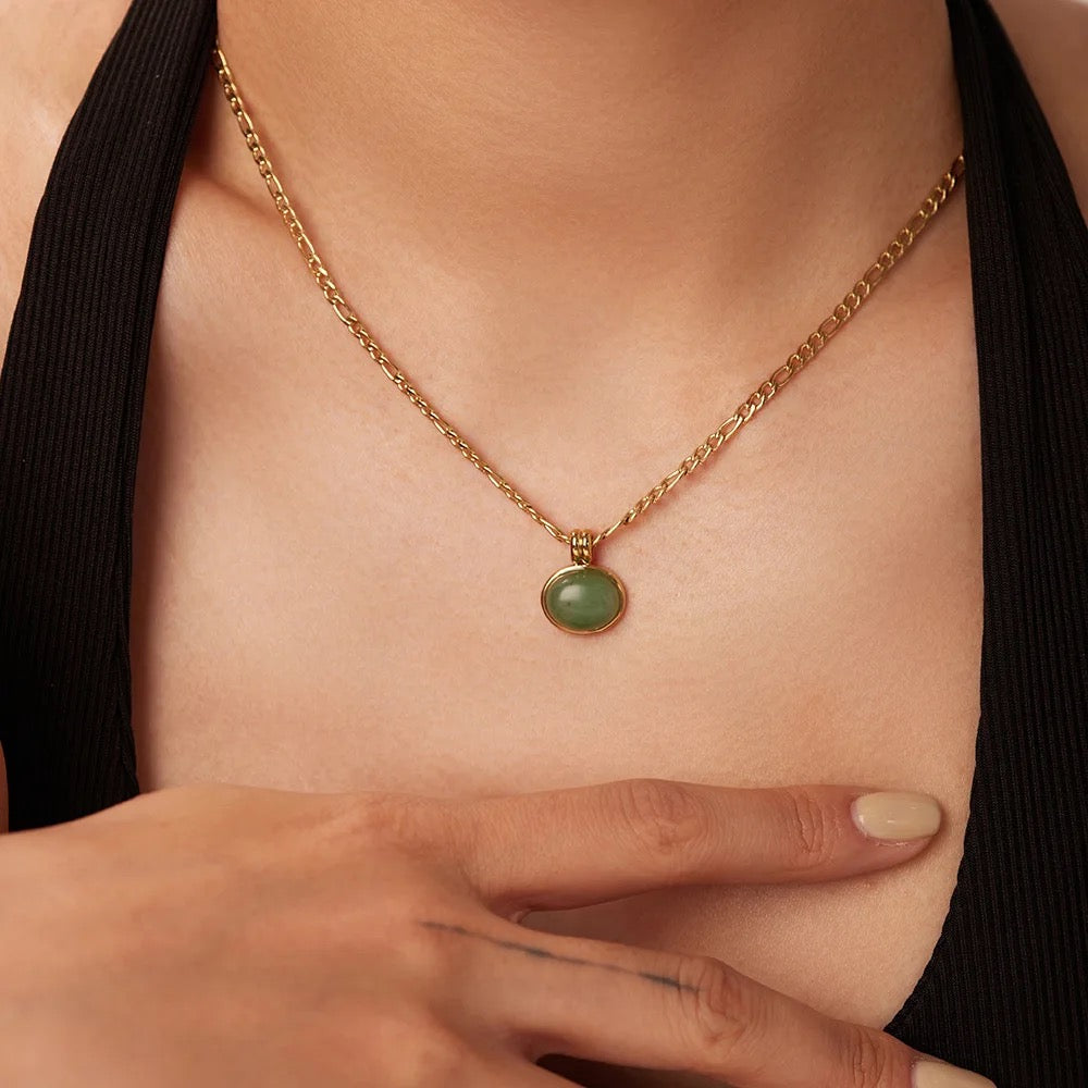 Green Agate Figaro Link Jade Necklace--Dazzledvenus