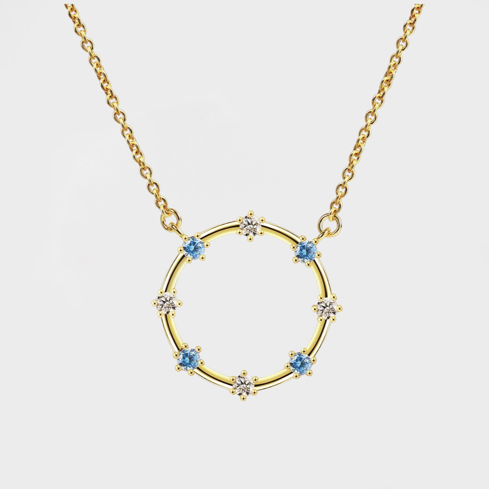 Halo Blue Sapphire Minimal Pendant Necklace--Dazzledvenus