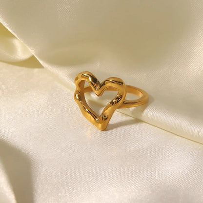 Hammered Hollow Heart Love Romantic Ring--Dazzledvenus