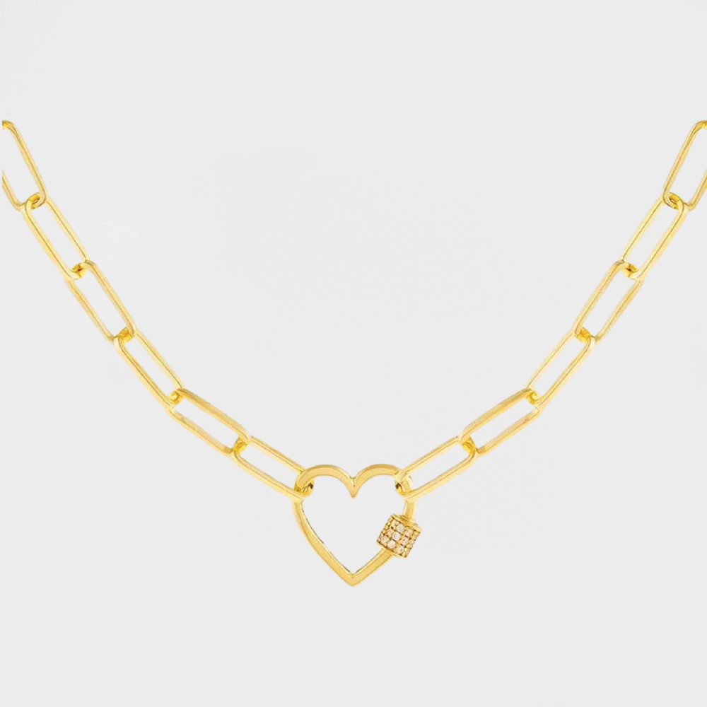 Heart Charm PaperClip Link Necklace--Dazzledvenus