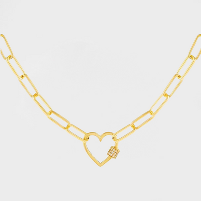 Heart Charm PaperClip Link Necklace--Dazzledvenus