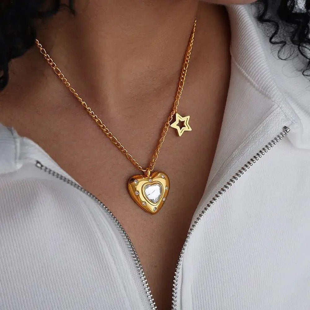Heart Pendant & Star Charm Necklace--Dazzledvenus