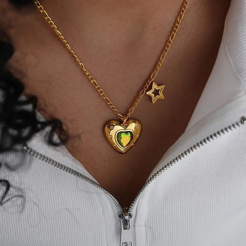 Heart Pendant & Star Charm Necklace--Dazzledvenus