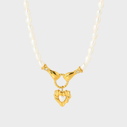 Holding Hands Heart French Necklace-Shop our exquisite Holding Hands Heart French Necklace. Add a touch of romance to your style with this elegant piece. Buy now and express your love beautifully!-Dazzledvenus