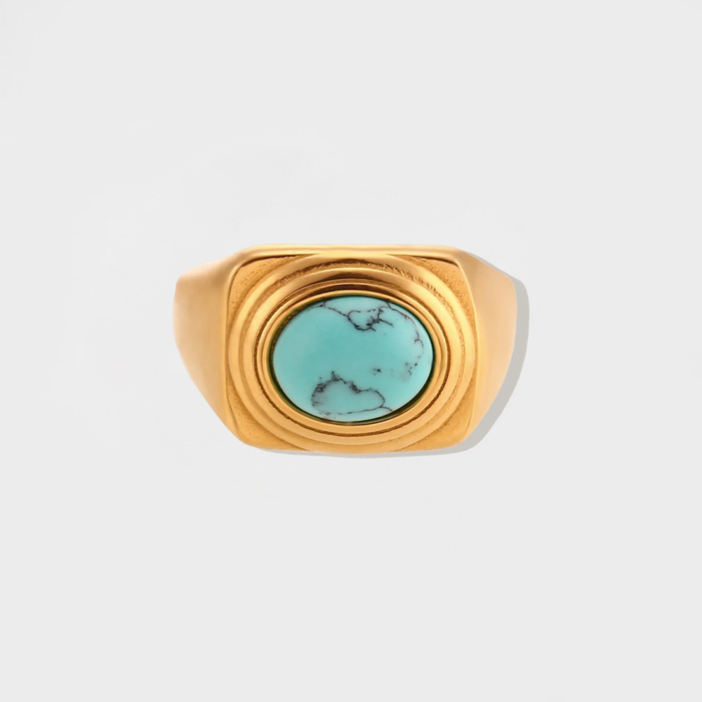 Turquoise Gemstone Signet Ring-Dazzledvenus