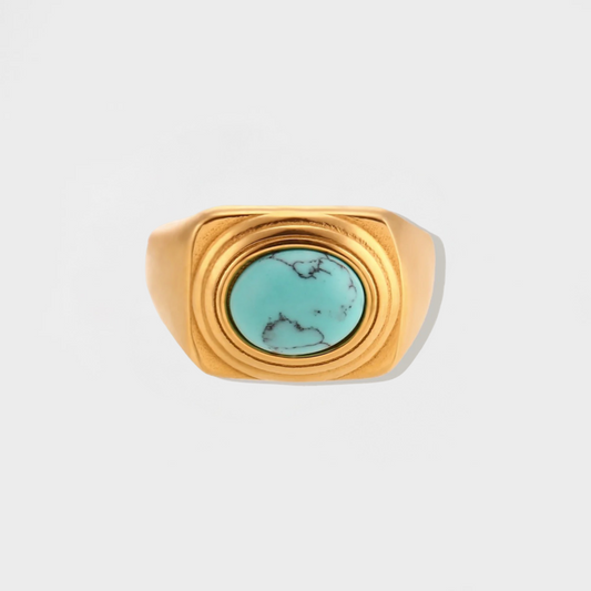 Turquoise Gemstone Signet Ring--Dazzledvenus