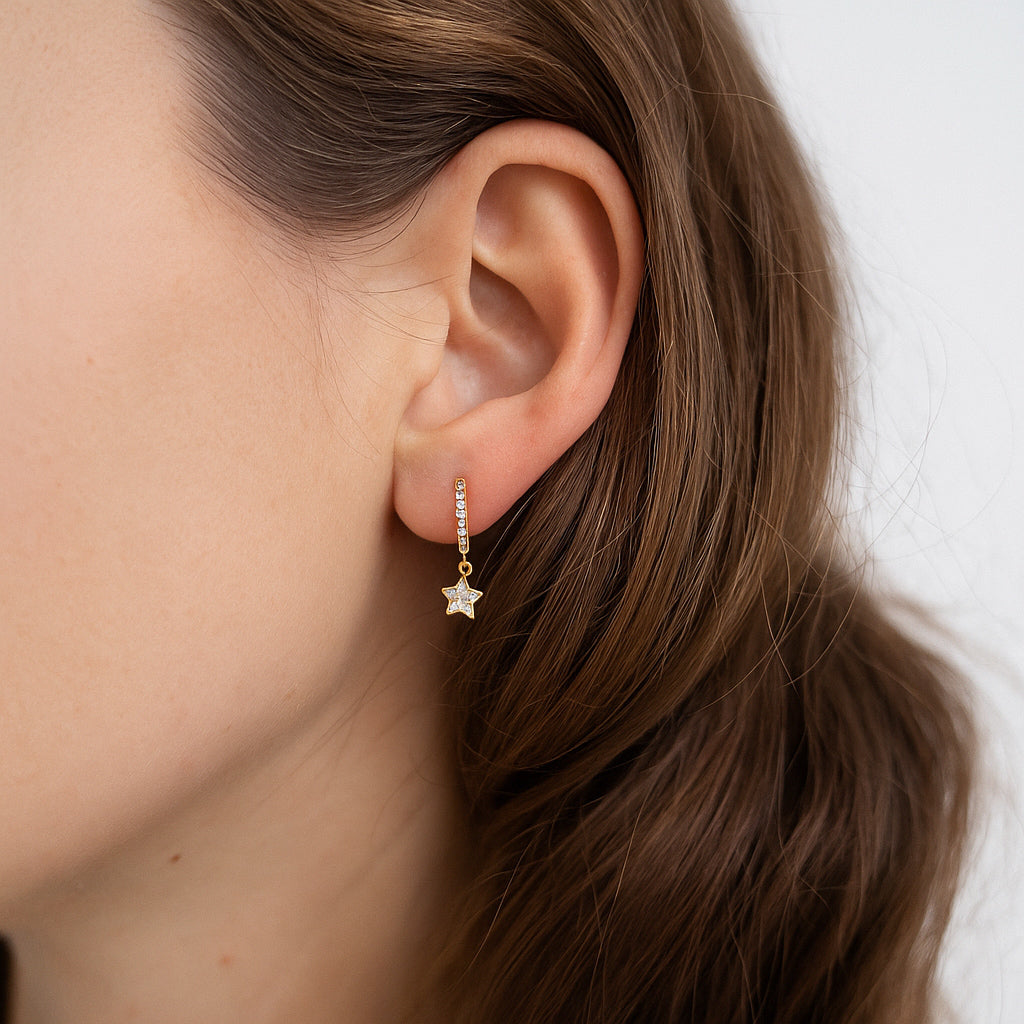 Star Huggie Hoop Earring-Dazzledvenus