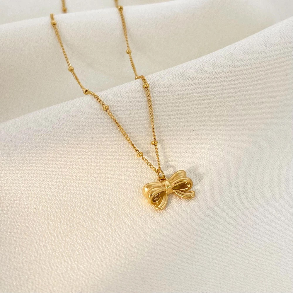 Tiny Bow Pendant Necklace--Dazzledvenus