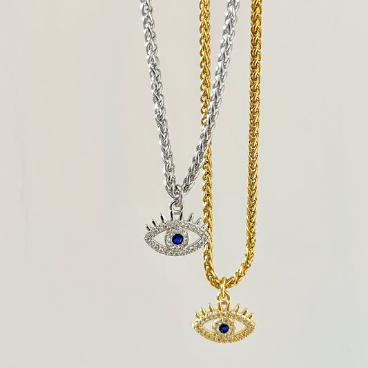 Evil Eye Pendant Necklace-Explore our elegant Balance Beam T-Bar Chain Necklace collection. Enhance your style with our sophisticated designs. Order now for timeless elegance! 🏆-Dazzledvenus