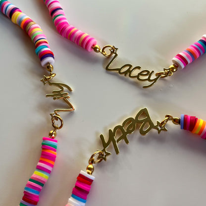 Boho Colourful Rainbow Beaded Personalised Custom Name Necklace-Dazzledvenus