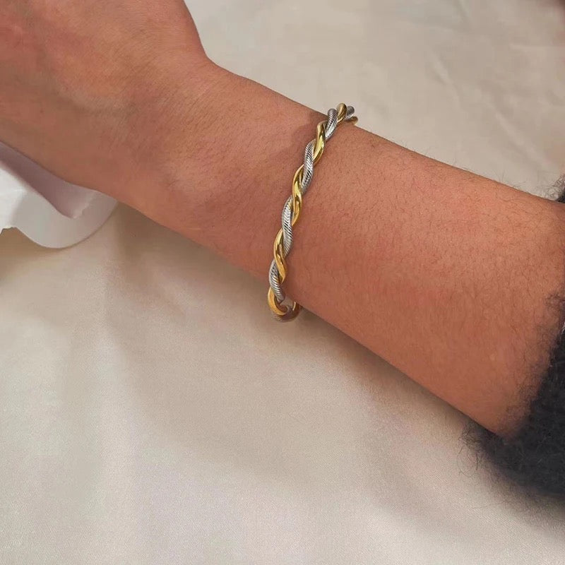 Two Tone Rope Cuff Bangle-Dazzledvenus