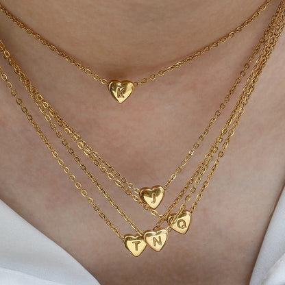 Tiny Heart Charm Heart Initial Necklace--Dazzledvenus