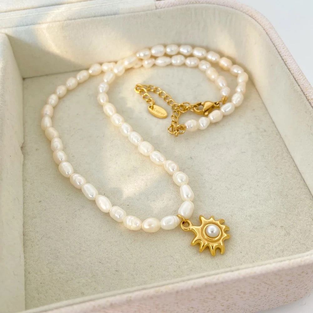 Exquisite Sunflower Pearl Necklace-Purchase stylish Twisted Herring Bone Necklace. Explore our online collection for trendy accessories reflecting the charm of the Emerald Isle. Order yours now!-Dazzledvenus