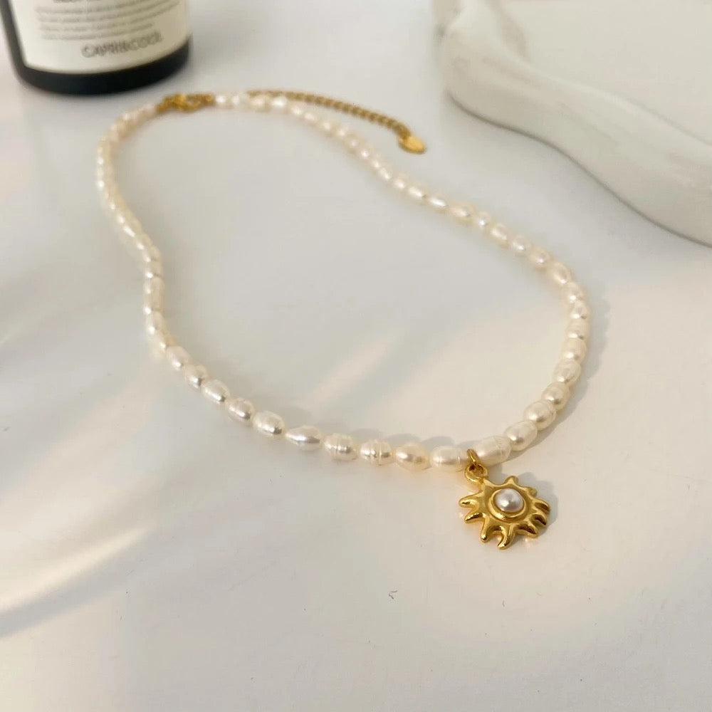 Exquisite Sunflower Pearl Necklace-Purchase stylish Twisted Herring Bone Necklace. Explore our online collection for trendy accessories reflecting the charm of the Emerald Isle. Order yours now!-Dazzledvenus