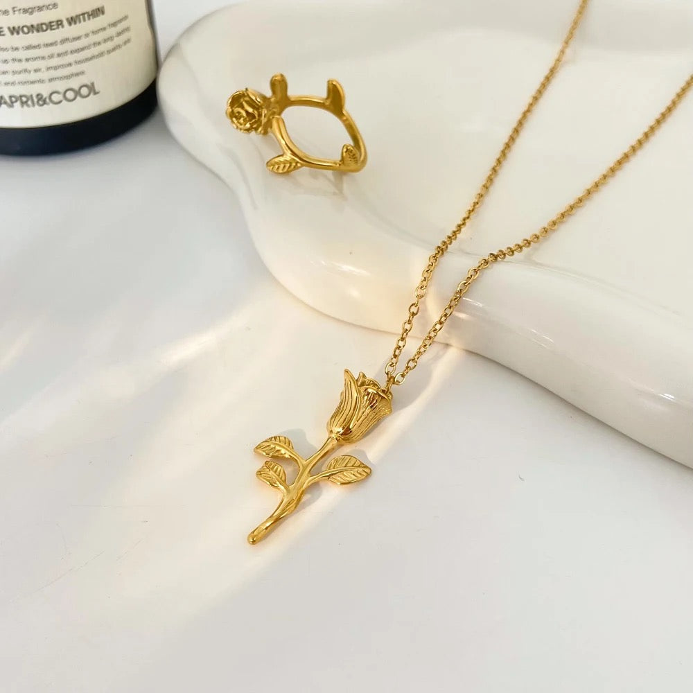 Rose Flower Pendant Necklace-Purchase stylish Twisted Herring Bone Necklace. Explore our online collection for trendy accessories reflecting the charm of the Emerald Isle. Order yours now!-Dazzledvenus