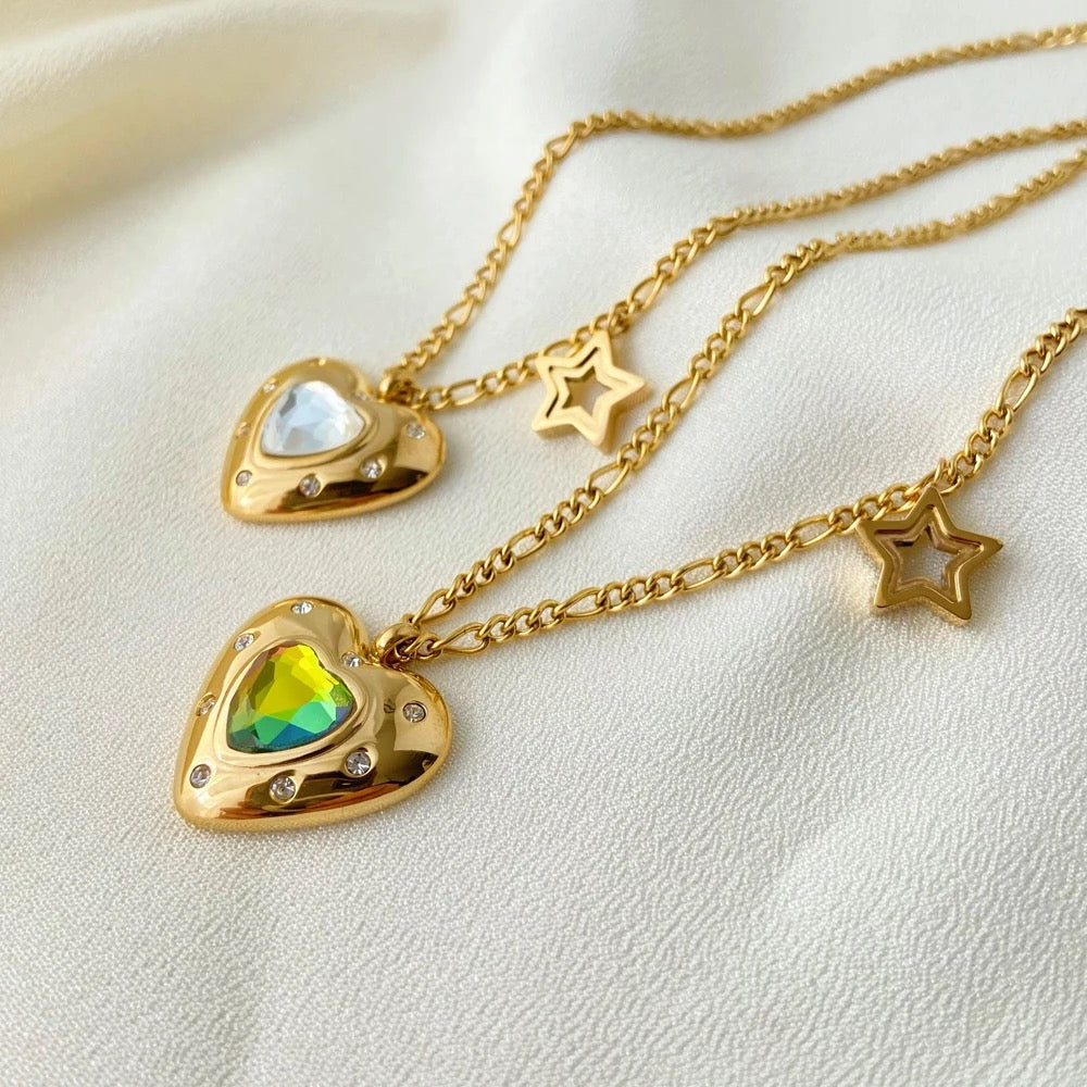Heart Pendant & Star Charm Necklace--Dazzledvenus