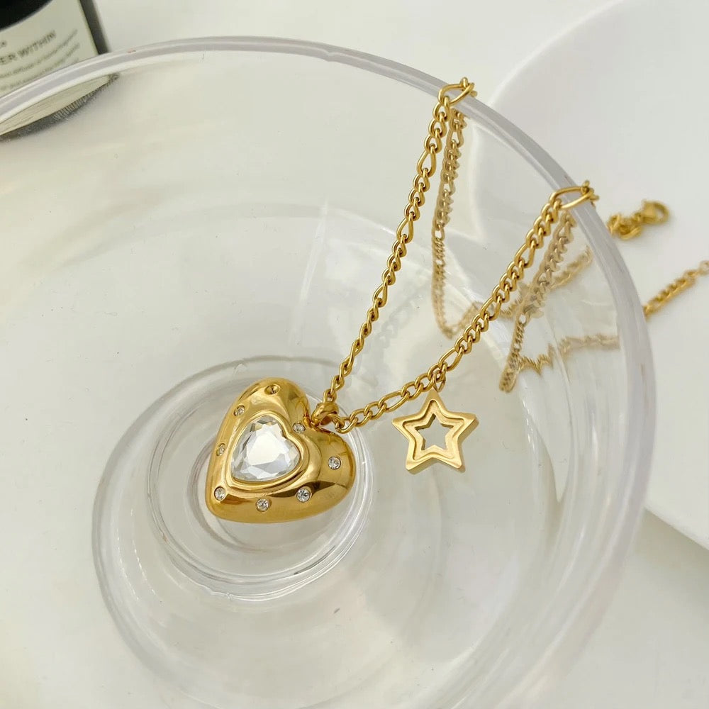 Heart Pendant & Star Charm Necklace--Dazzledvenus