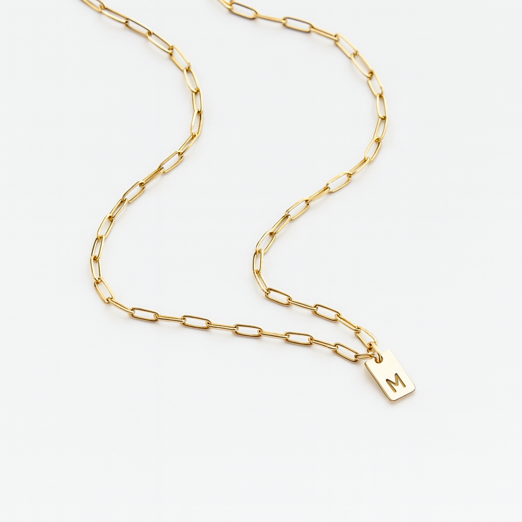 Initial Tag Paperclip Necklace-Personalize your style with our Bubble Pendant Tiny Initial Necklace. Explore our collection for unique, customizable jewelry pieces. Order now. 🏆-Dazzledvenus