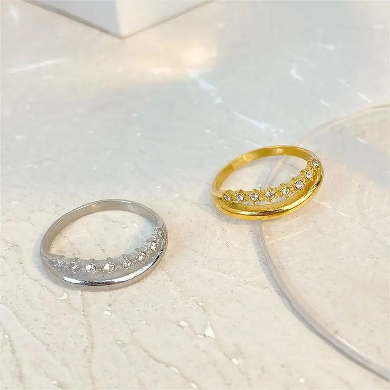 Double Wave CZ Rings-Purchase sparkling CZ rings online. Explore our collection of elegant cubic zirconia jewelry, perfect for adding glamour to any look. Order your ring now!💥-Dazzledvenus