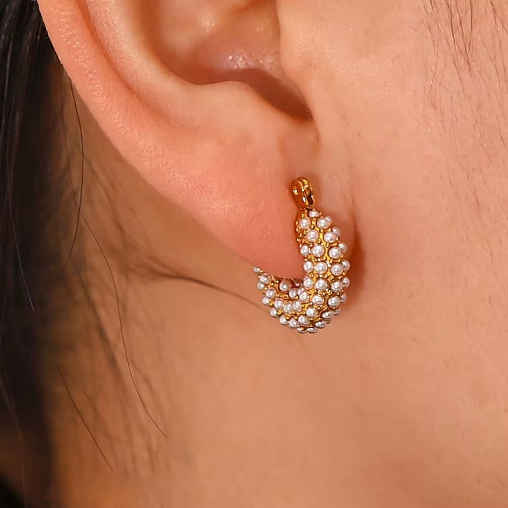 Pearl Cluster Huggie Earring-Dazzledvenus