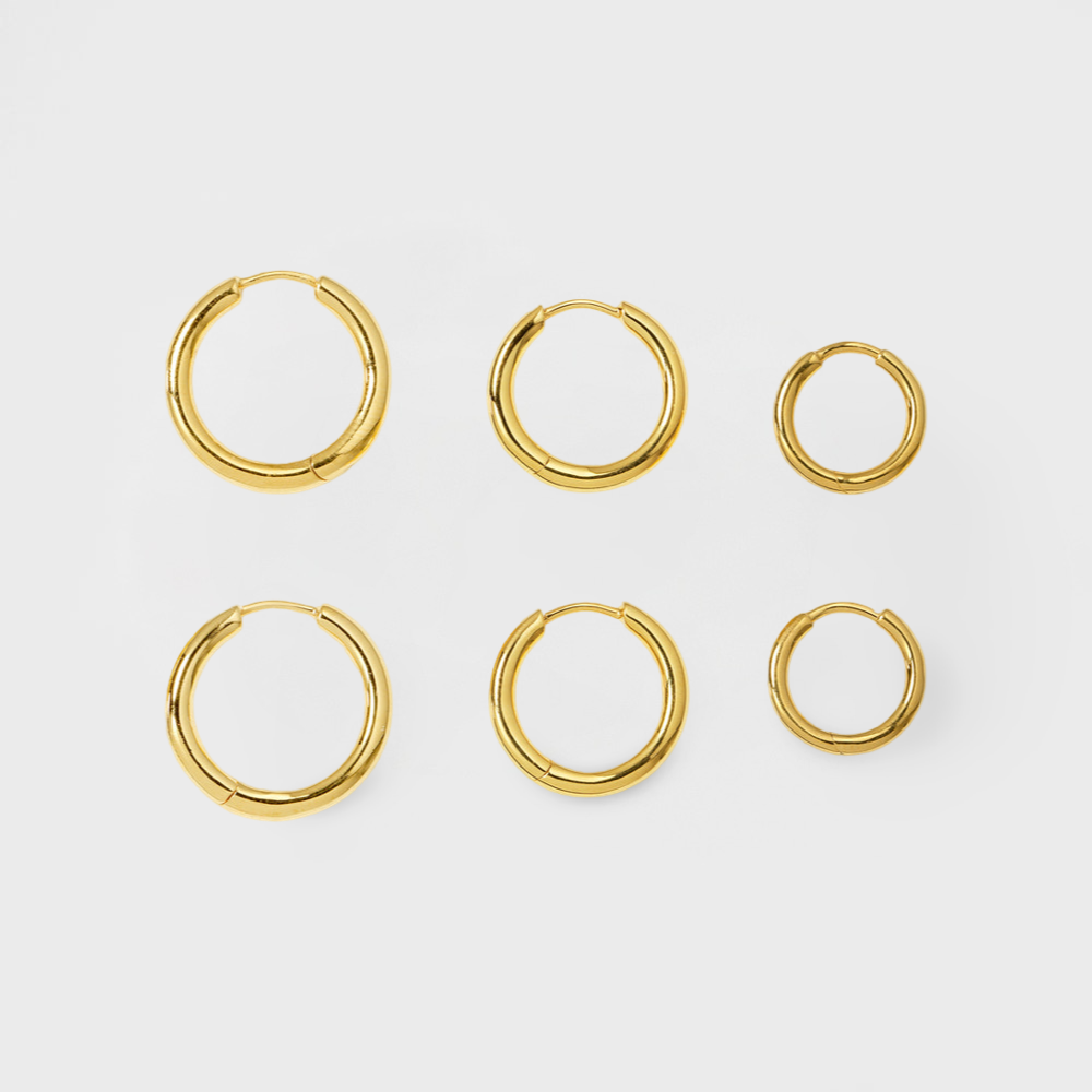 Easy Huggie Hoop Earring Set-Discover elegant 18k yellow gold hoop earrings, perfect for making style statements. Explore our collection for timeless designs that elevate your look! ✨-Dazzledvenus