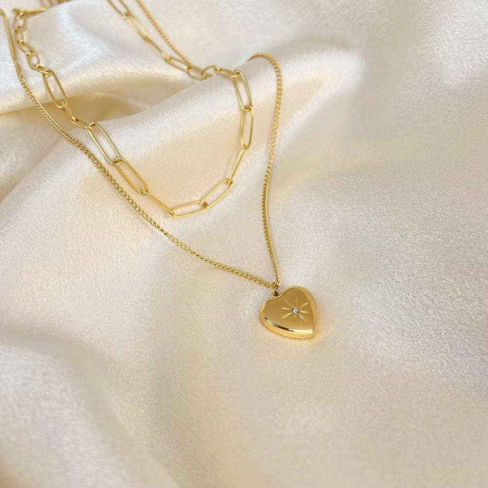 Heart Paperclip Duo Necklace-Dazzledvenus