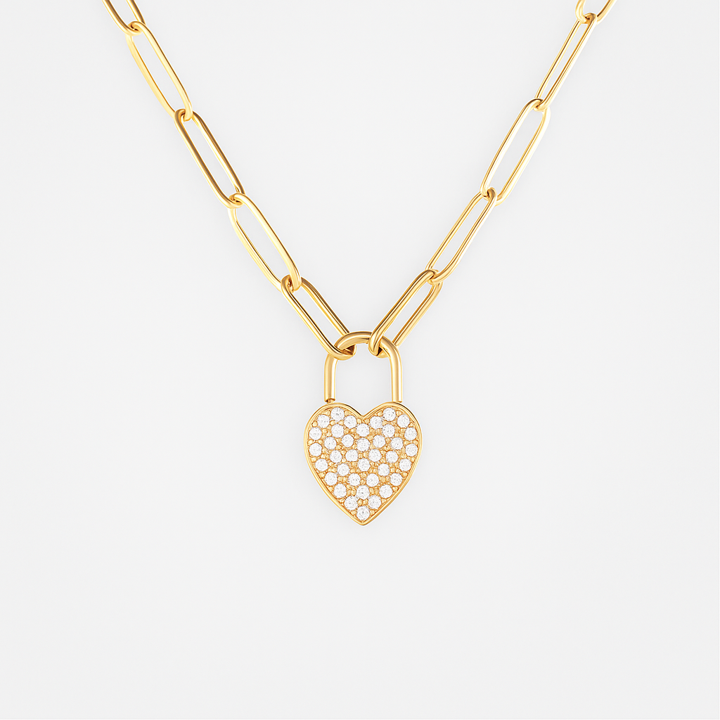 Dazzle Heart Lock Necklace-Explore our elegant Balance Beam T-Bar Chain Necklace collection. Enhance your style with our sophisticated designs. Order now for timeless elegance! 🏆-Dazzledvenus