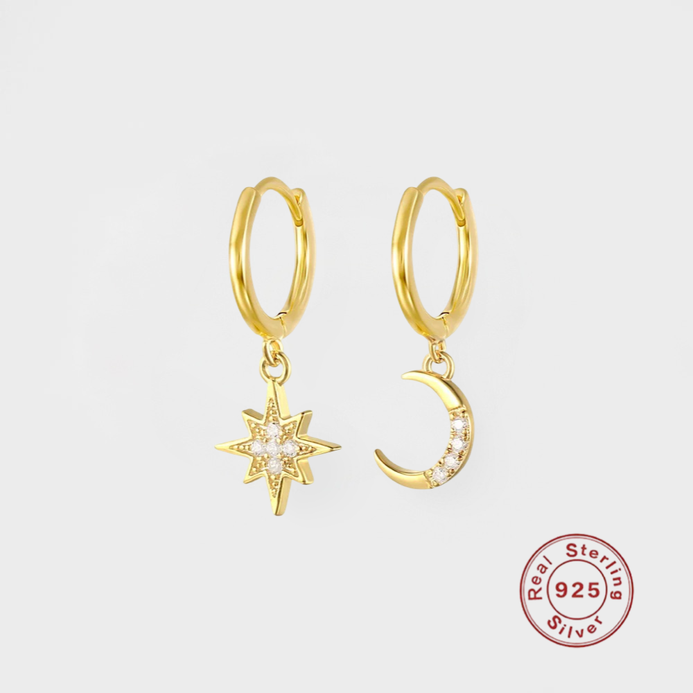 Star & Moon Huggie Hoop Earring--Dazzledvenus