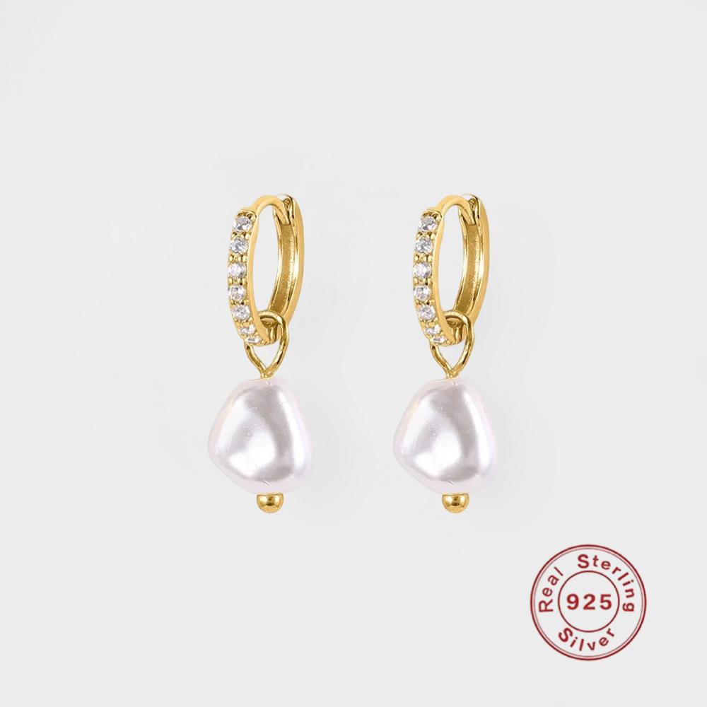 Pearl Huggie Hoop Earring--Dazzledvenus