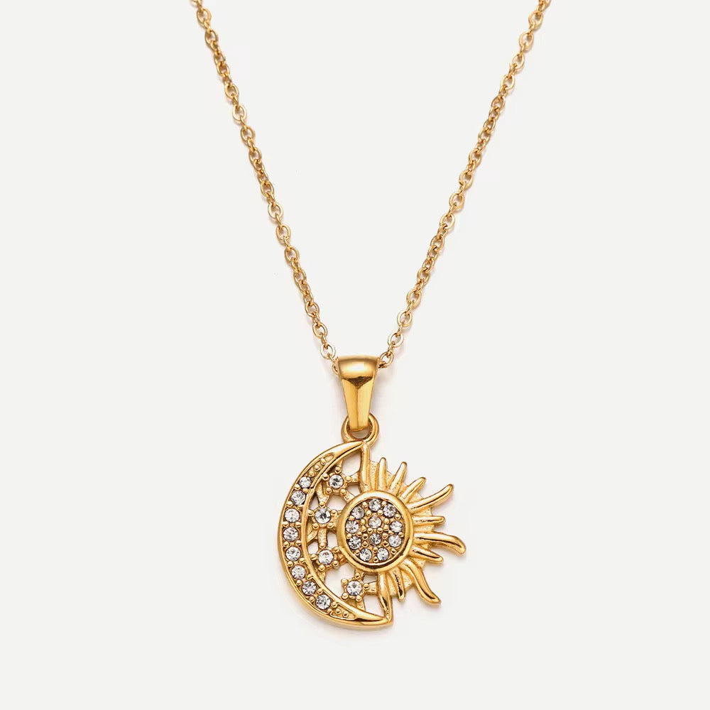 Sun Moon Harmony Necklace-Discover the allure of our Golden Sun Moon And Stars Necklace. Elevate your style with this celestial piece. Shop now and shine bright like the stars! ✔-Dazzledvenus