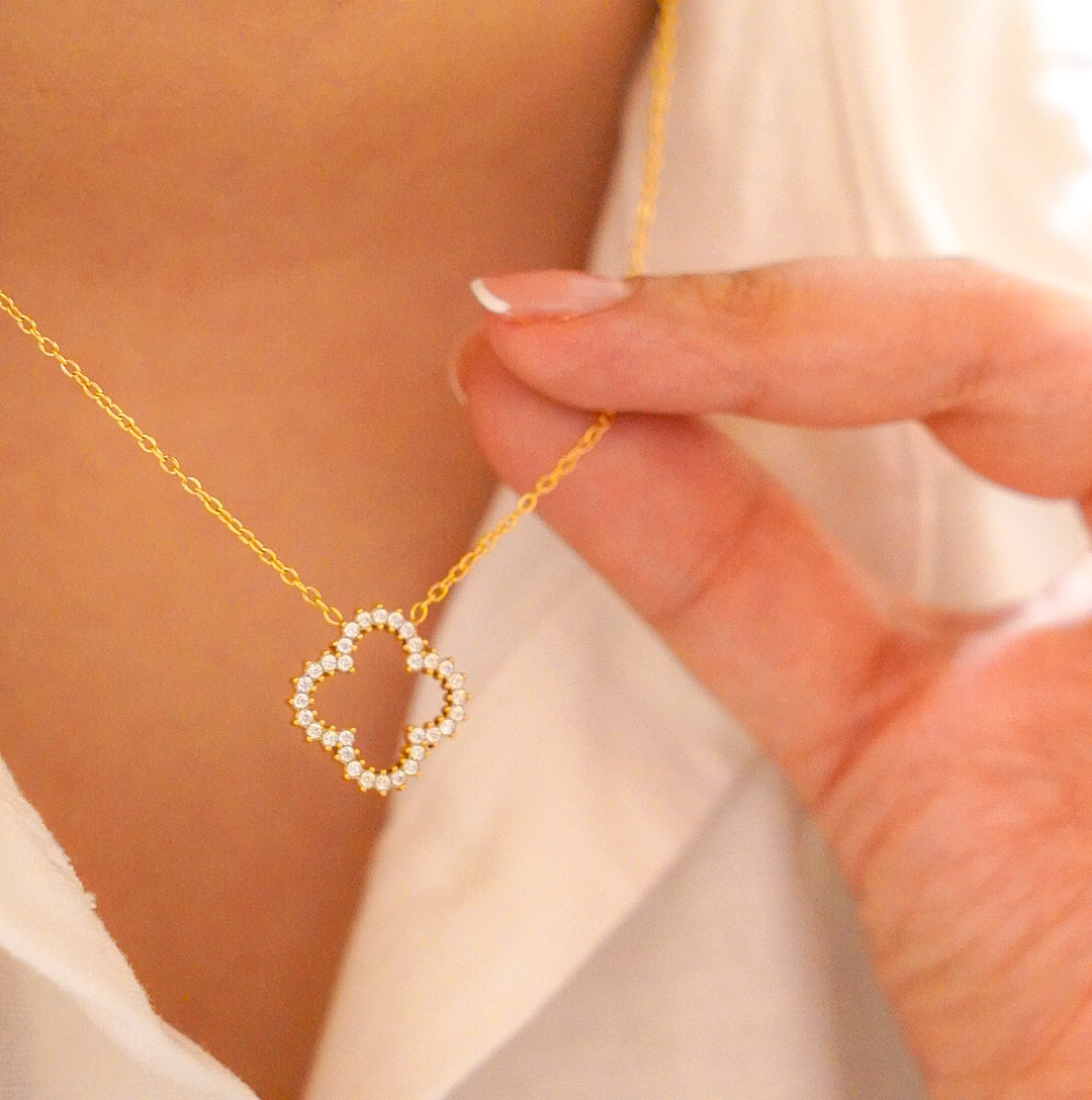 Diamond Cluster Clover Necklace-Shop our collection of classic and elegant pearl pendant necklaces online. Elevate your style with timeless sophistication. Purchase yours now!🎯-Dazzledvenus