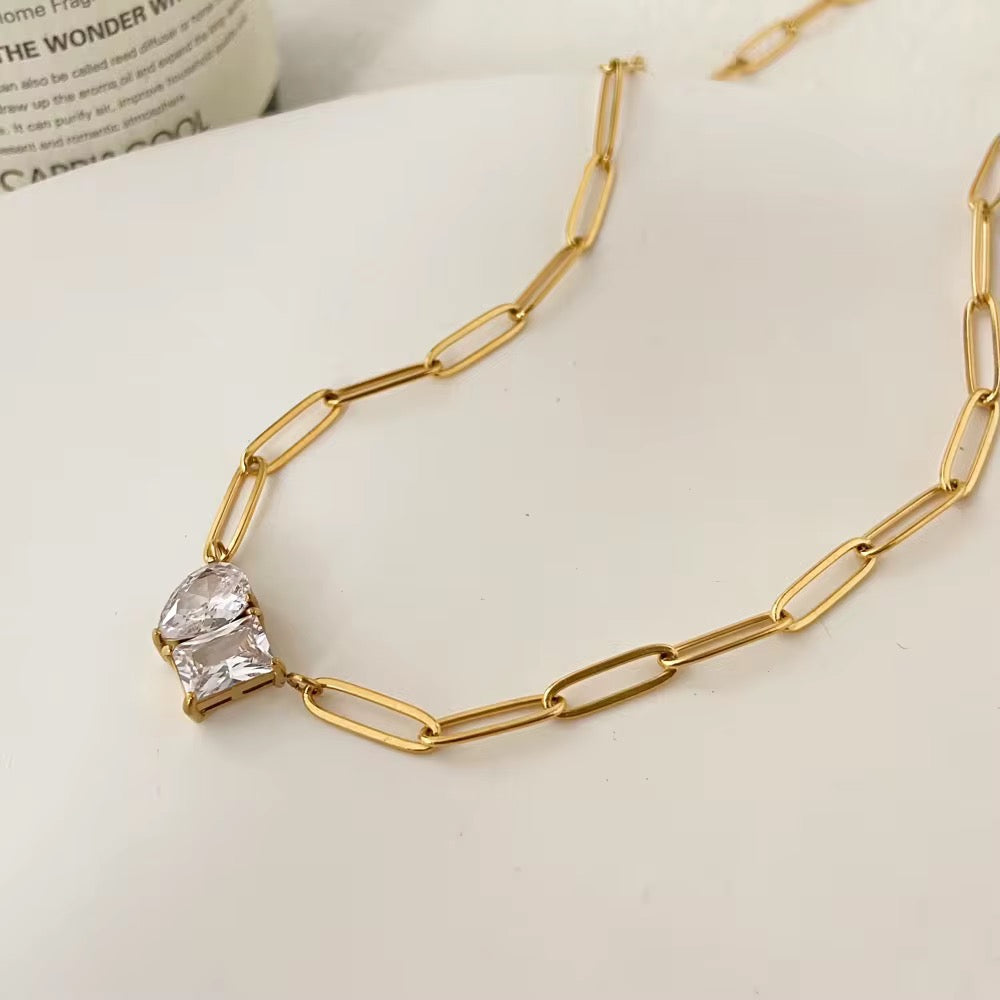 Pear & Square Necklace-Dazzledvenus