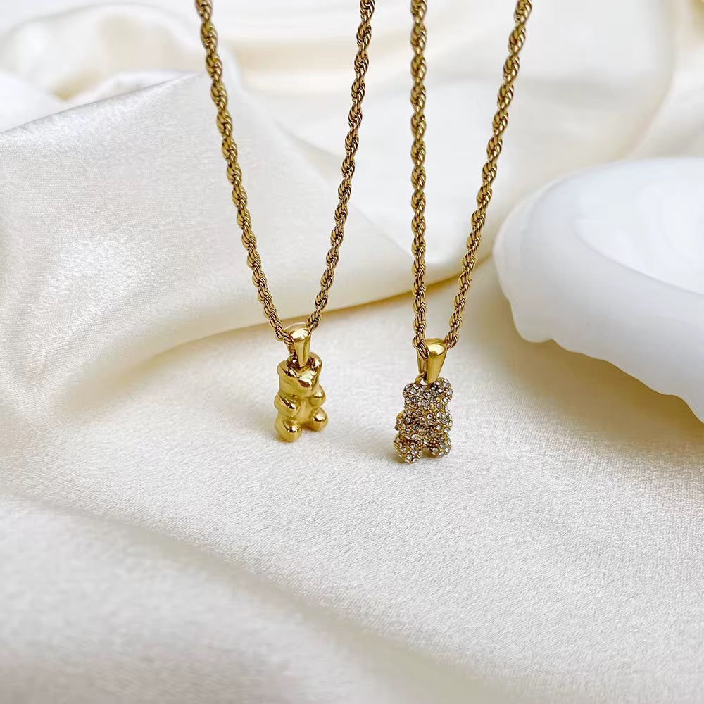Gummy Bear Necklace-Teddy Bear Rope Chain Necklace available in gold or crystal bear pendant. 18k gold plated, waterproof and non-tarnish. A cute aesthetic jewellery gift shipped worldwide.-Dazzledvenus