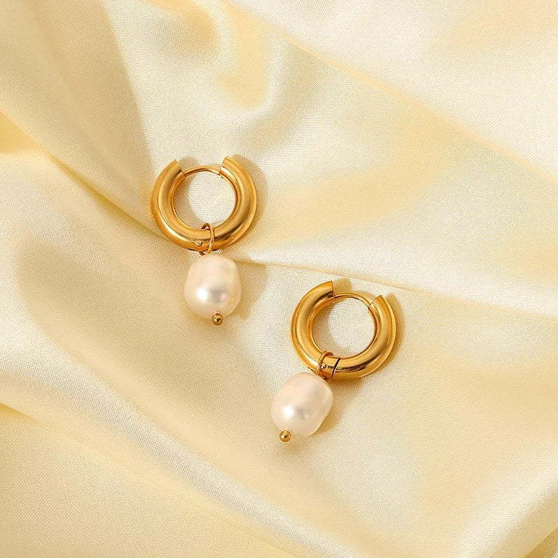 Serenity Pearl Hoop Earring--Dazzledvenus