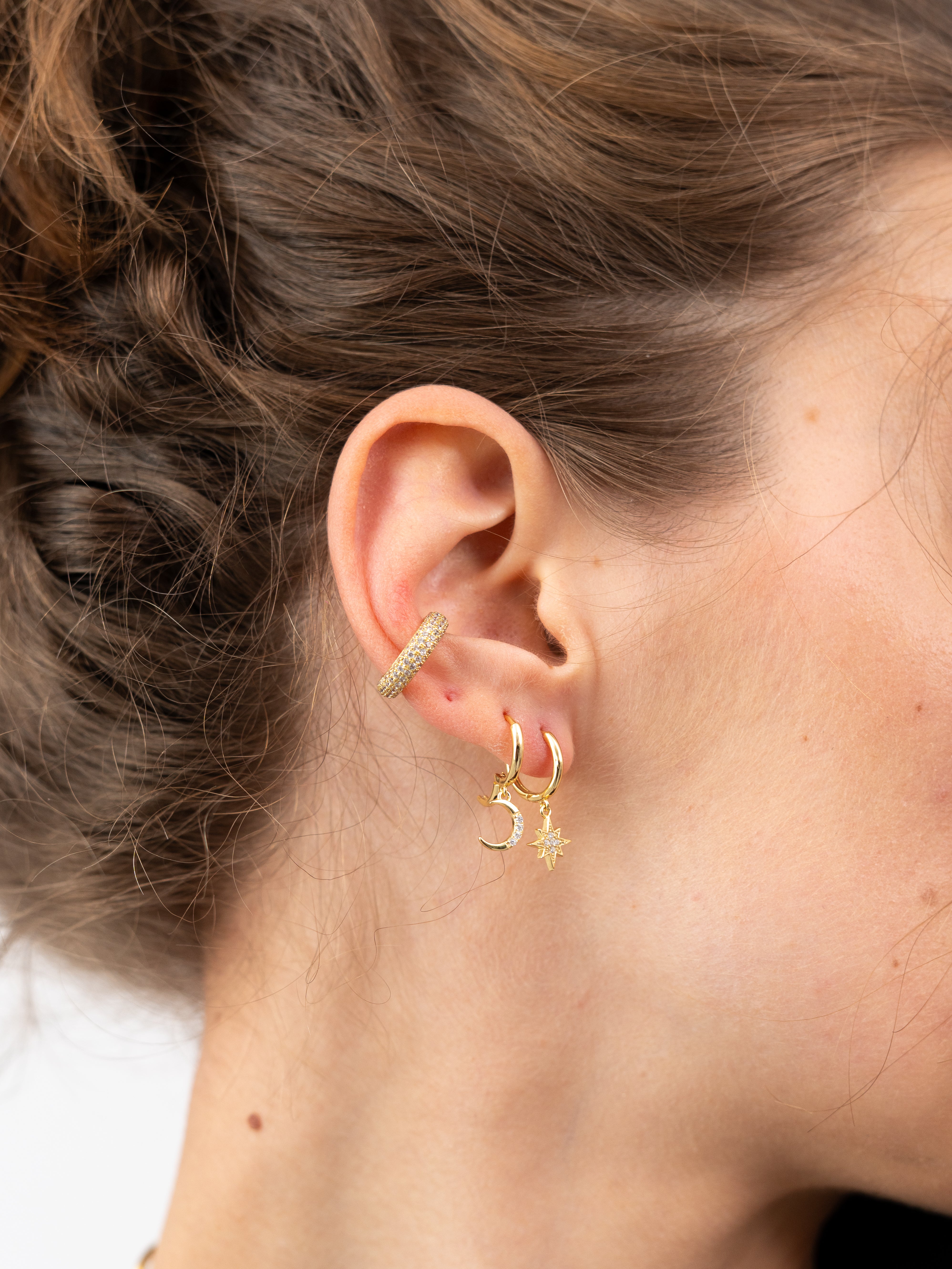 Star & Moon Huggie Hoop Earring-Dazzledvenus