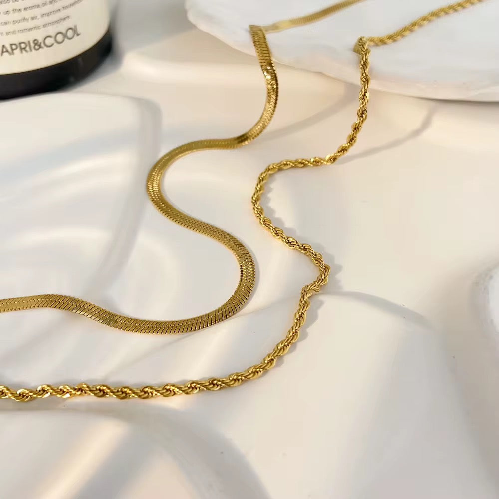 Harper Rope Duo Necklace-Double-layer rope necklace in 18k gold-plated stainless steel. Waterproof, non-tarnish, hypoallergenic and effortlessly stylish. Shipped from Ireland.-Dazzledvenus