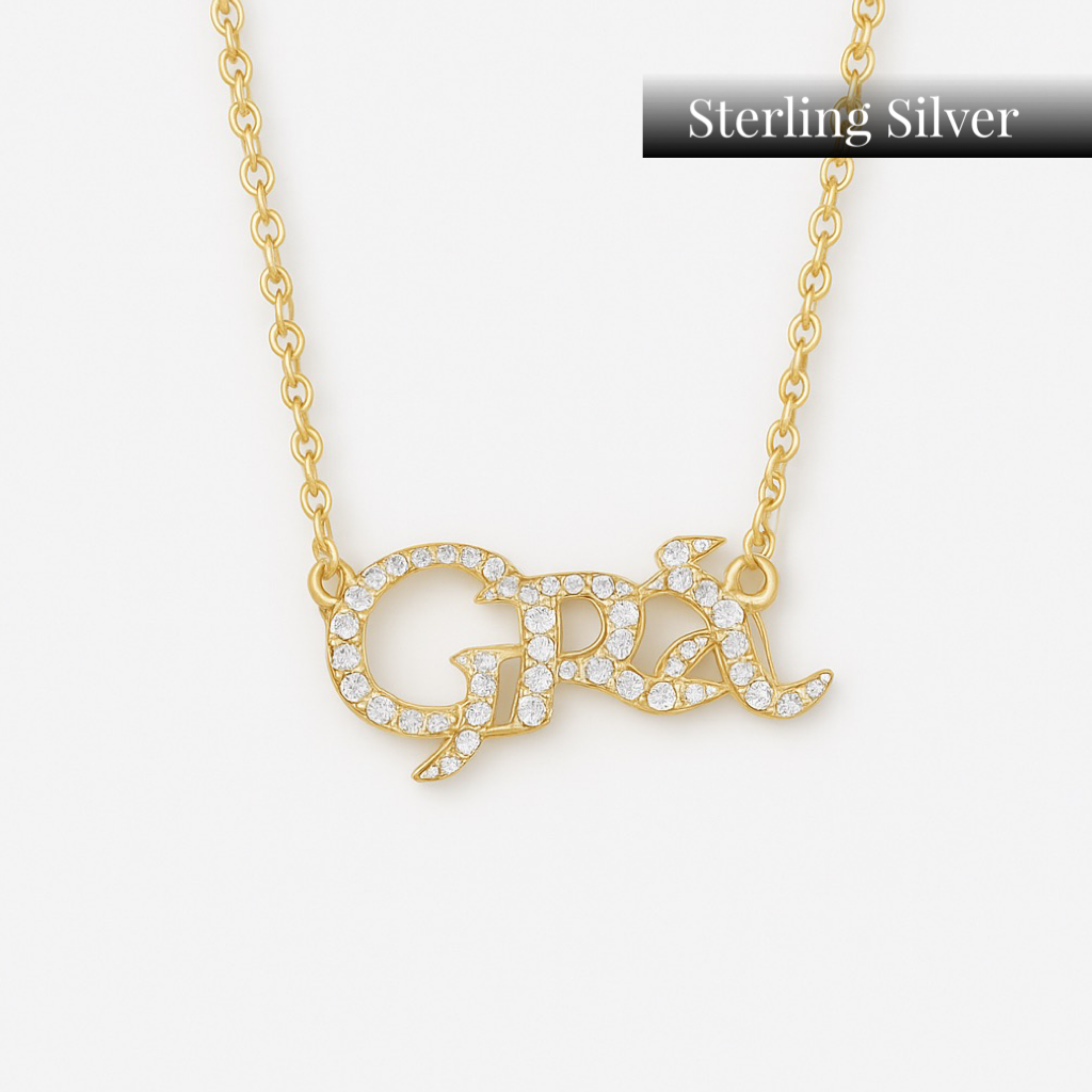 Grá Pave Script Necklace-Grá pavé necklace in 925 sterling silver. A sparkling Irish love pendant that’s hypoallergenic, elegant, and shipped from Ireland. Keep home close 💚-Dazzledvenus