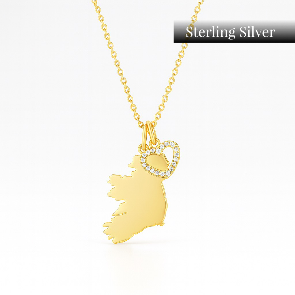 Heart Irish Map Necklace-Celebrate Ireland with our Heart Irish Map Necklace — map-of-Ireland heart pendant in gold or silver, 18k gold plated, non-tarnish. Ships worldwide.-Dazzledvenus