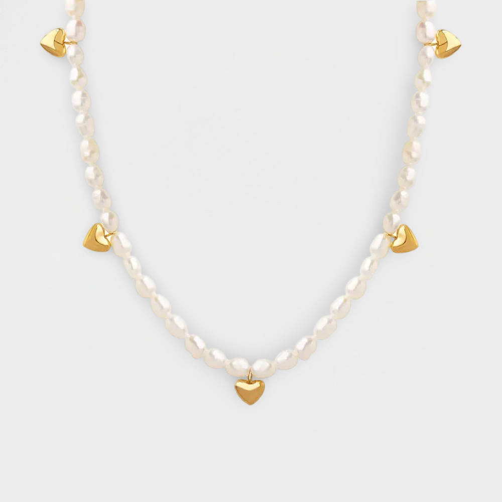 Cupids Heart Pearl Necklace-Elevate your style with our stunning CZ Iced Out Baguette Tennis Necklace. Experience the brilliance of cubic zirconia. Shop now to sparkle and shine. 💕-Dazzledvenus