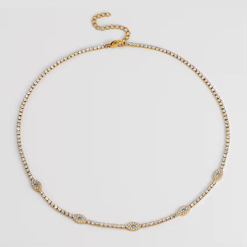 Evil Eye Tennis Necklace-Purchase stylish Twisted Herring Bone Necklace. Explore our online collection for trendy accessories reflecting the charm of the Emerald Isle. Order yours now!-Dazzledvenus